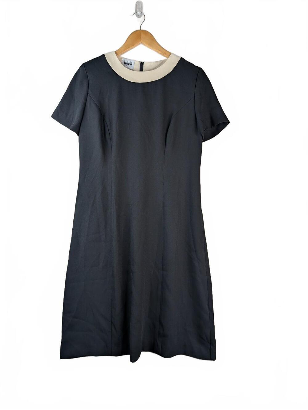 VTG 90s Fay Black A-line Dress with Cream Collar, Petite Size 12P